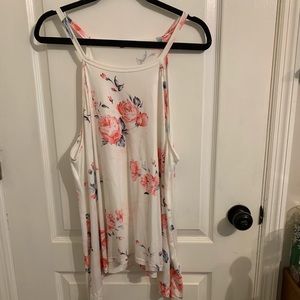 White floral high neck tank